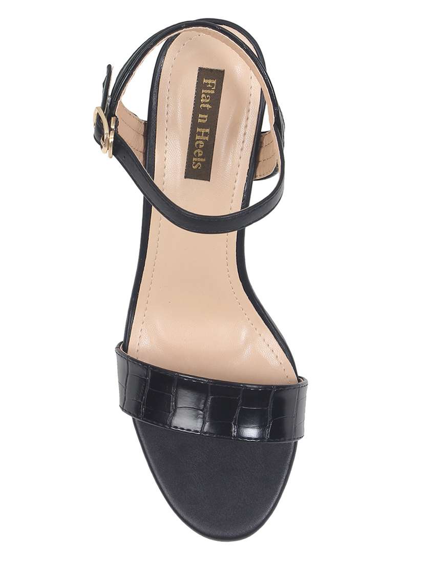black faux leather sandals