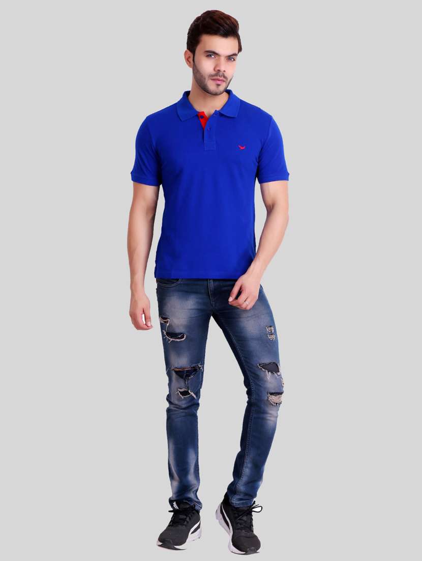 blue solid polo t-shirt - 16991744 -  Standard Image - 3