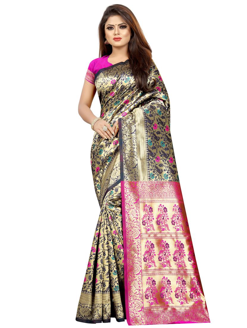 floral banarasi saree with blouse - 16991783 - Zoom Image - 0