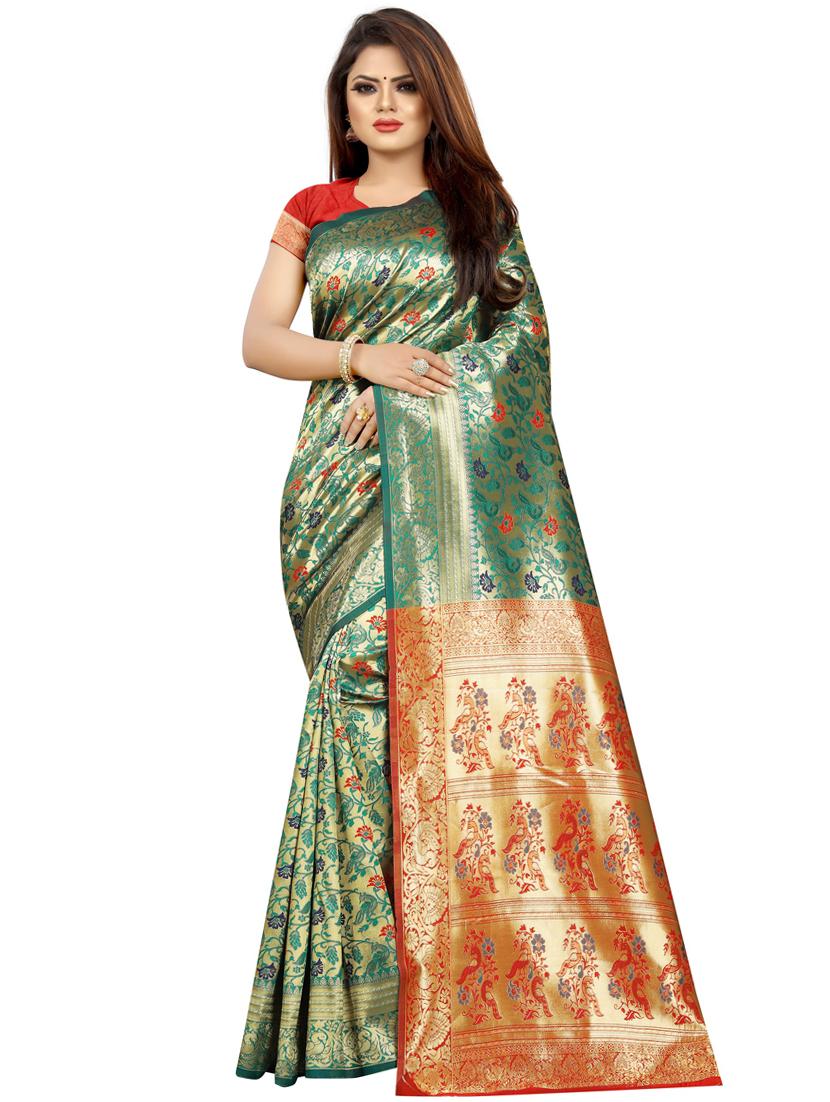 floral banarasi saree with blouse - 16991784 - Zoom Image - 0