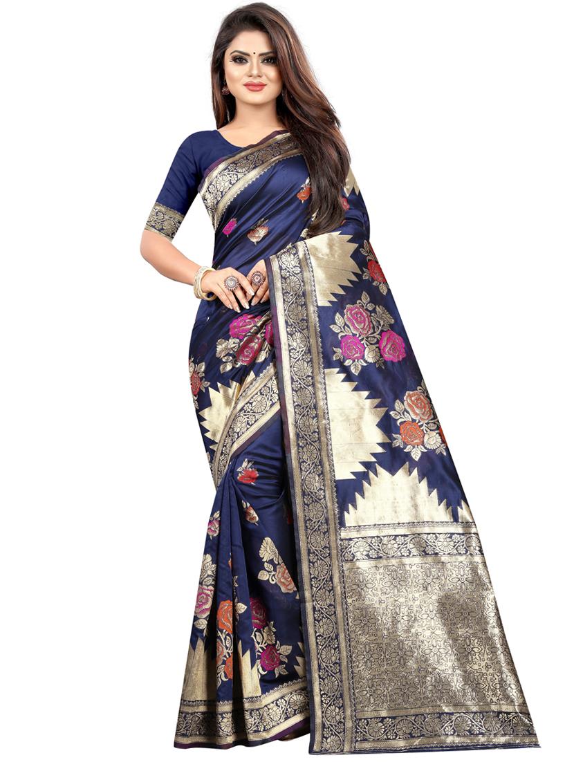 self design banarasi saree with blouse - 16991796 - Zoom Image - 0