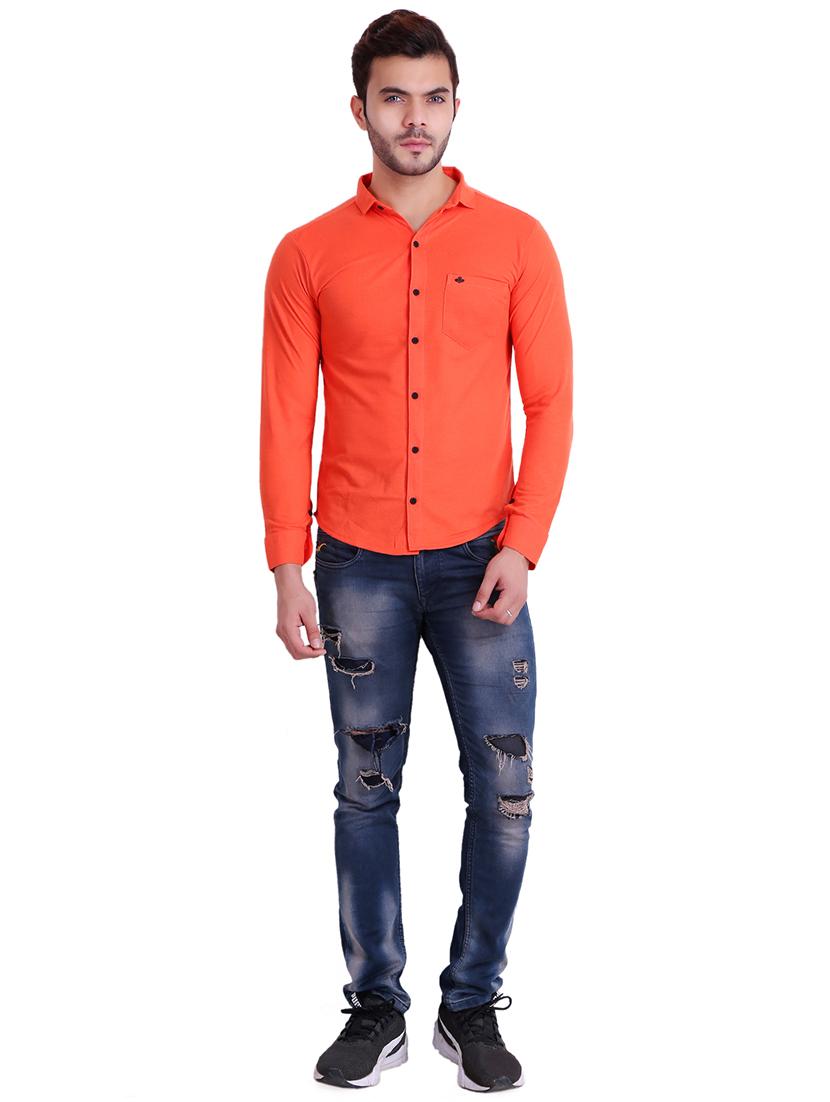 orange solid casual shirt - 16993165 - Standard Image - 3