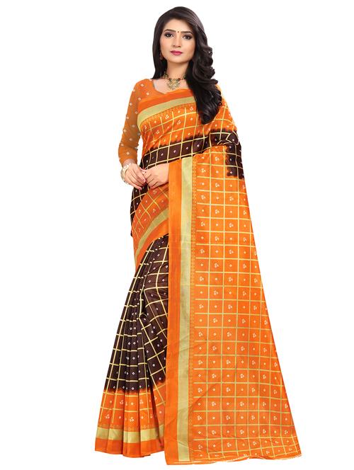 women's checks brown colored saree with blouse - 16994223 -  Standard Image - 0