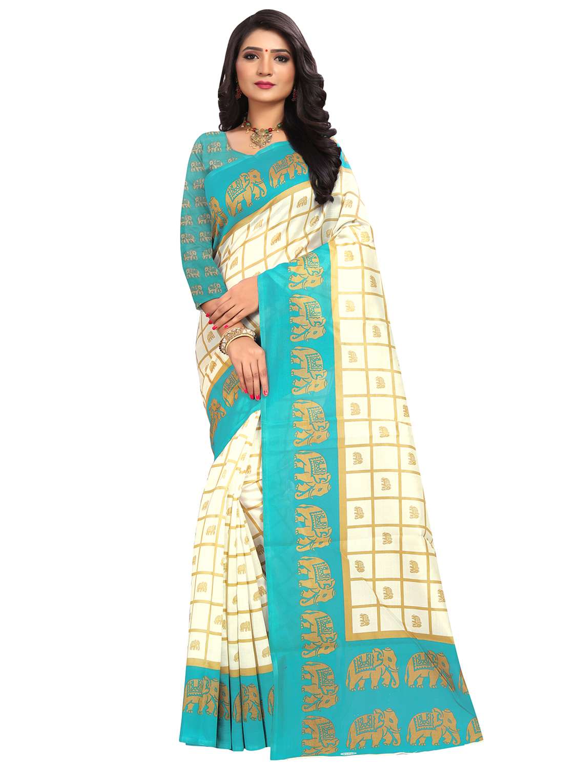 women's self design cream colored saree with blouse - 16994224 -  Zoom Image - 0
