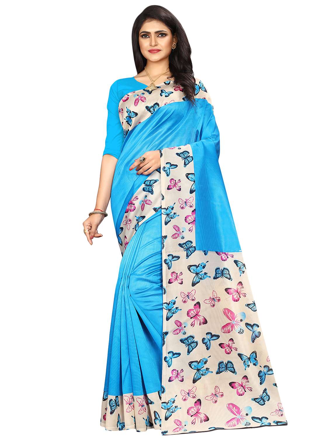 women's quirky light blue colored saree with blouse - 16994490 - Zoom Image - 0