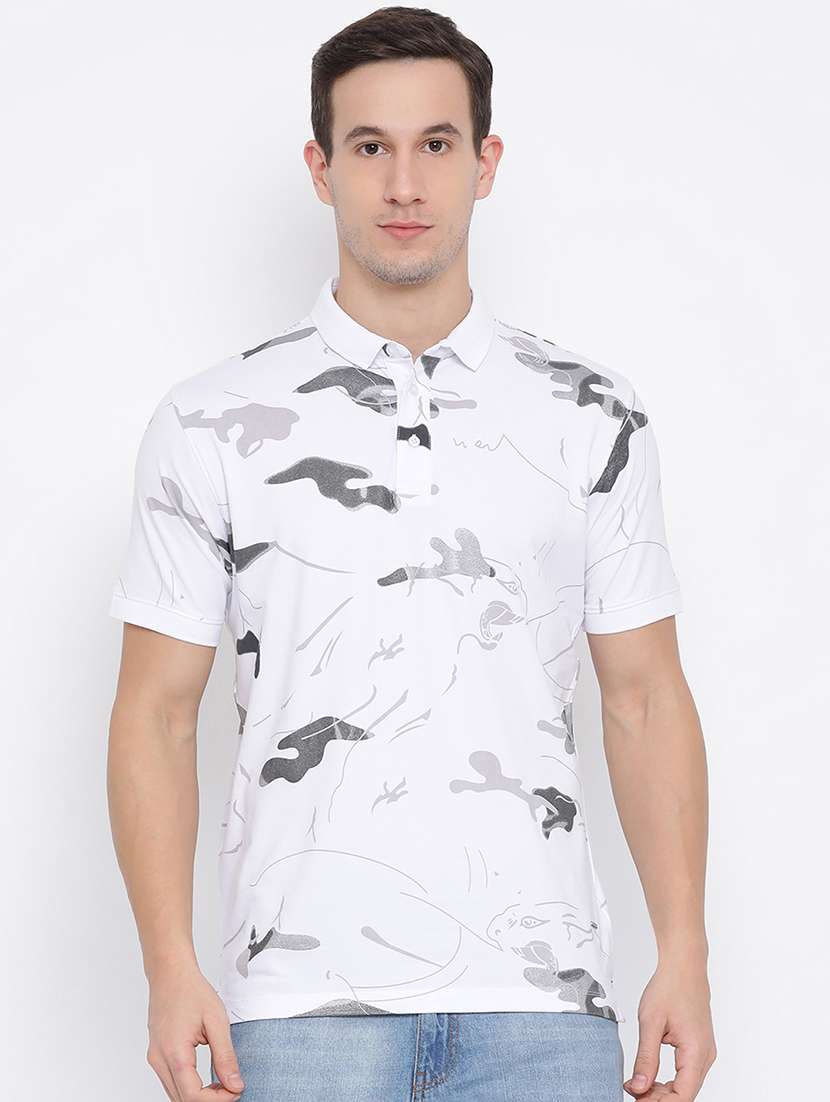 white camouflage print polo t-shirt