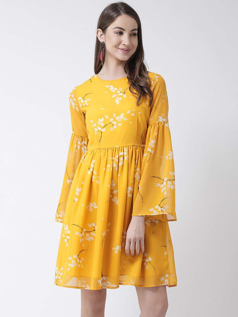 bell sleeves floral a-line dress 