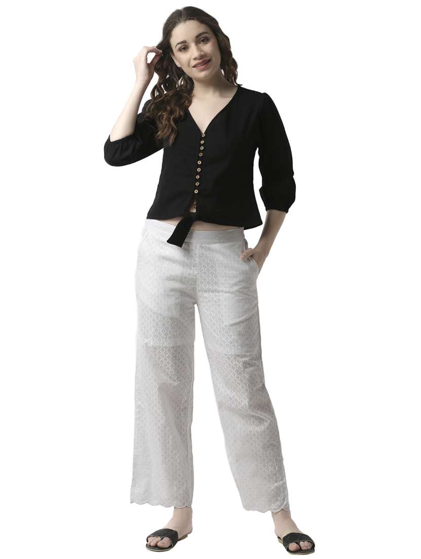 tie front button up crop top - 16995861 - Standard Image - 3