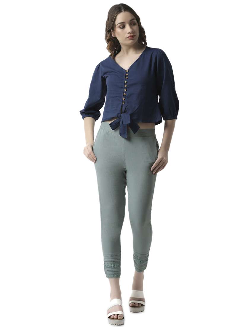 tie front button up crop top  - 16995862 -  Standard Image - 3