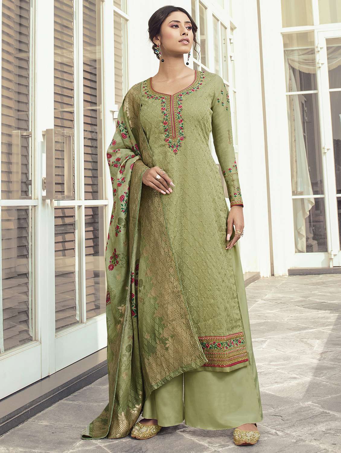 embroidered semi-stitched suit