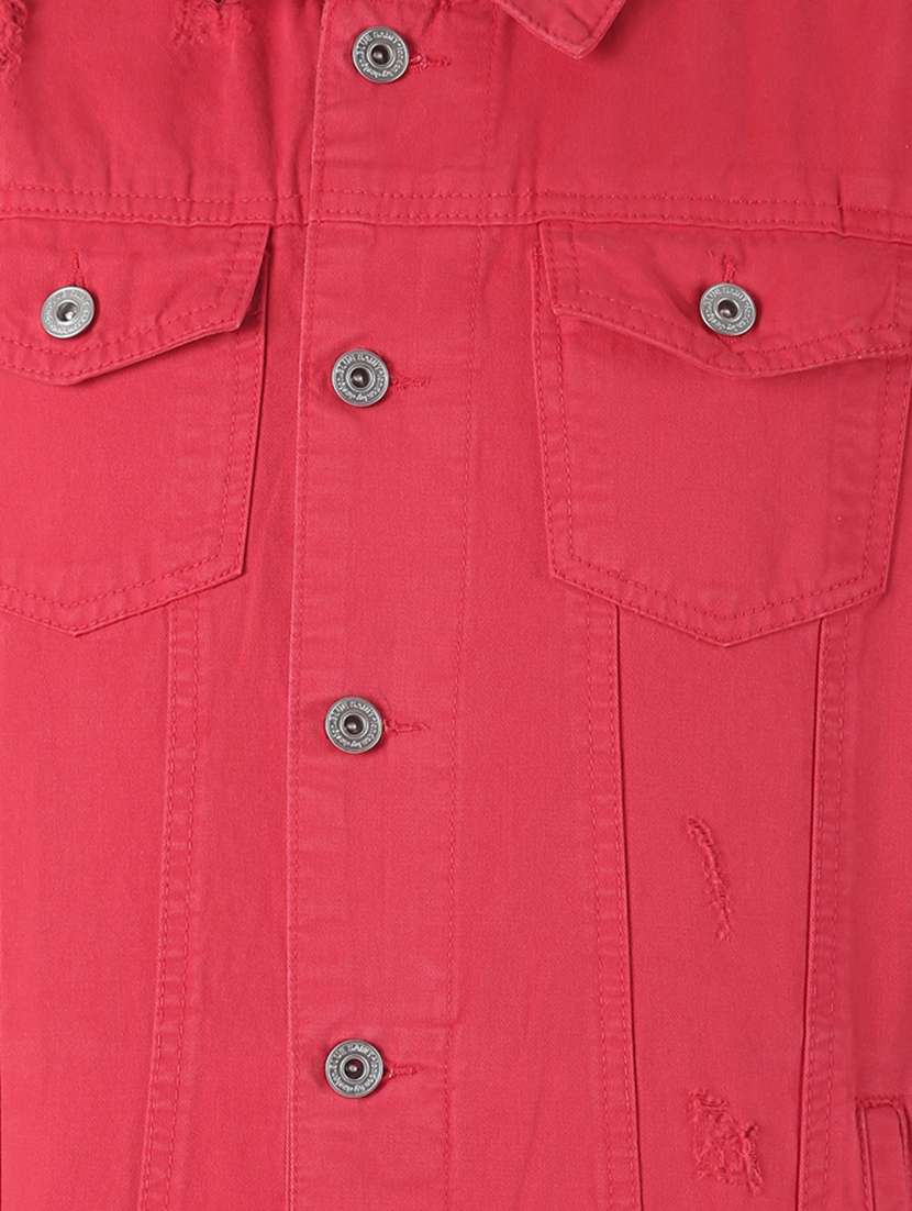 red ripped denim jacket