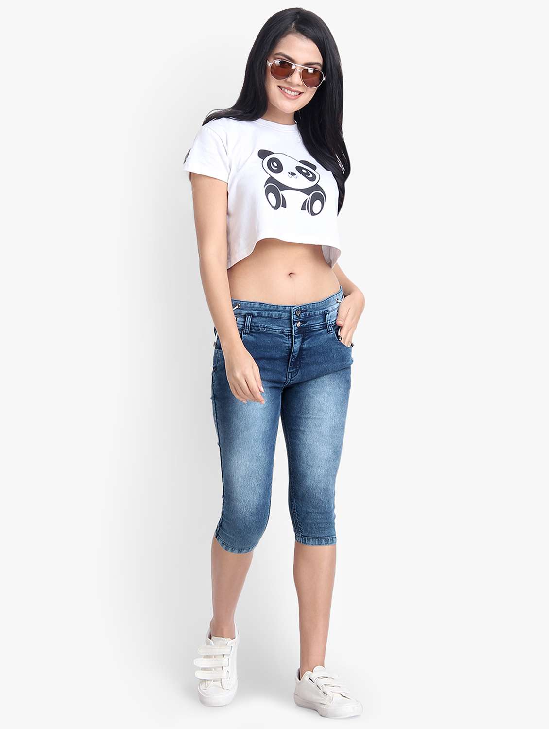 lace up washed denim capri - 17001301 - Standard Image - 3