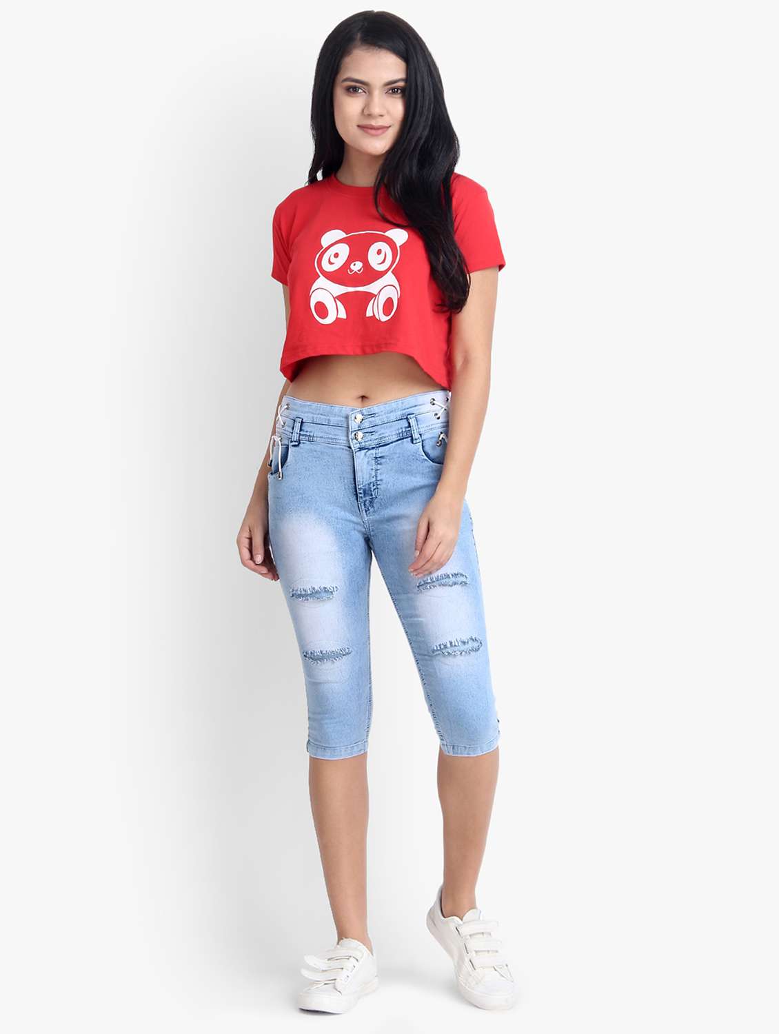 distressed denim capri - 17001333 - Standard Image - 3