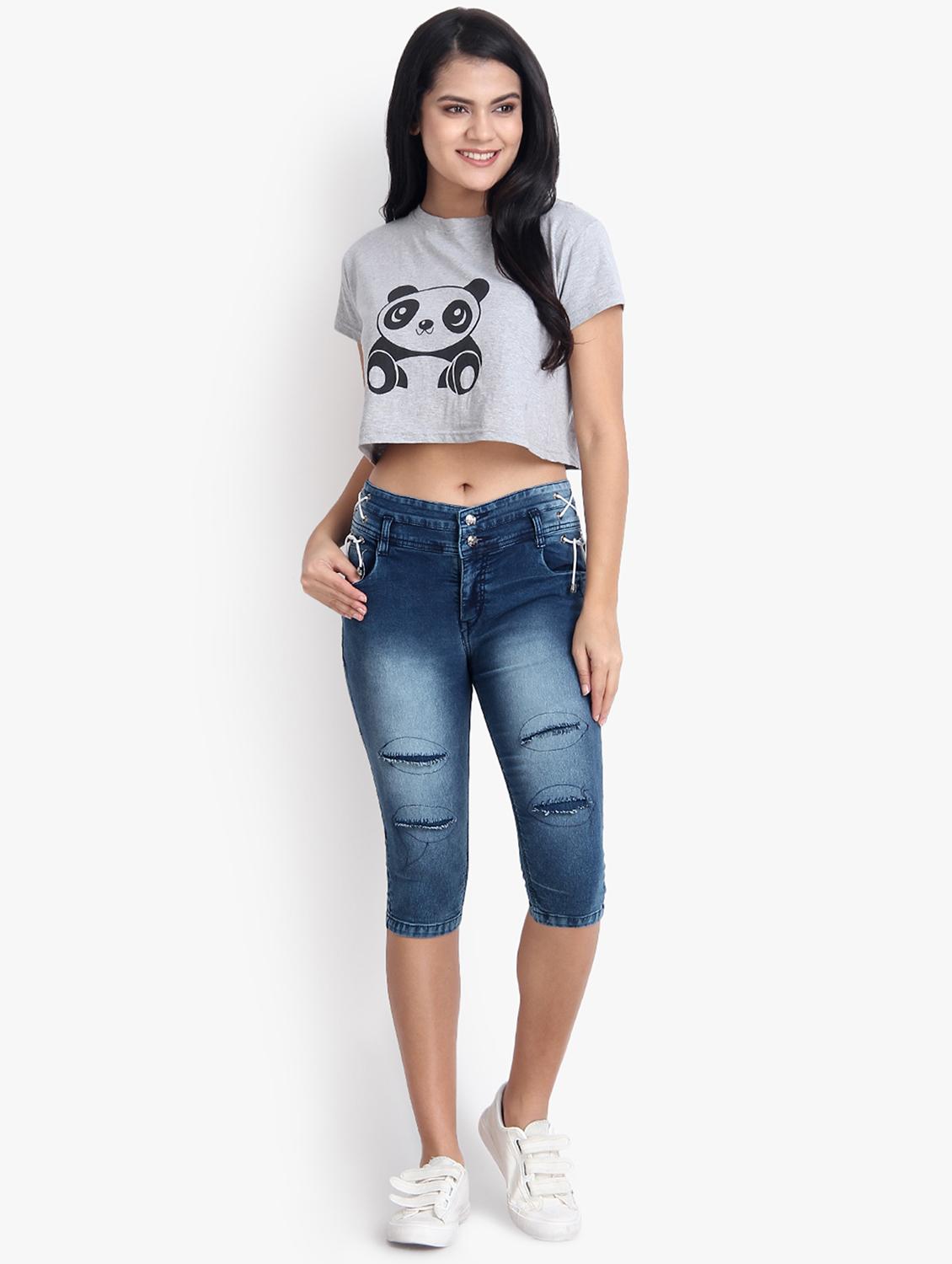 distressed denim capri - 17001334 - Standard Image - 3