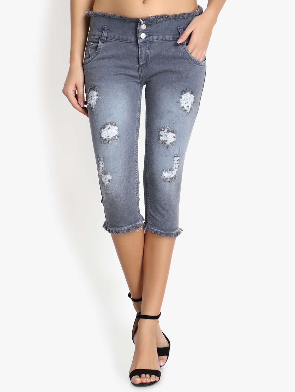 frayed waist distressed capri  - 17001342 -  Zoom Image - 0