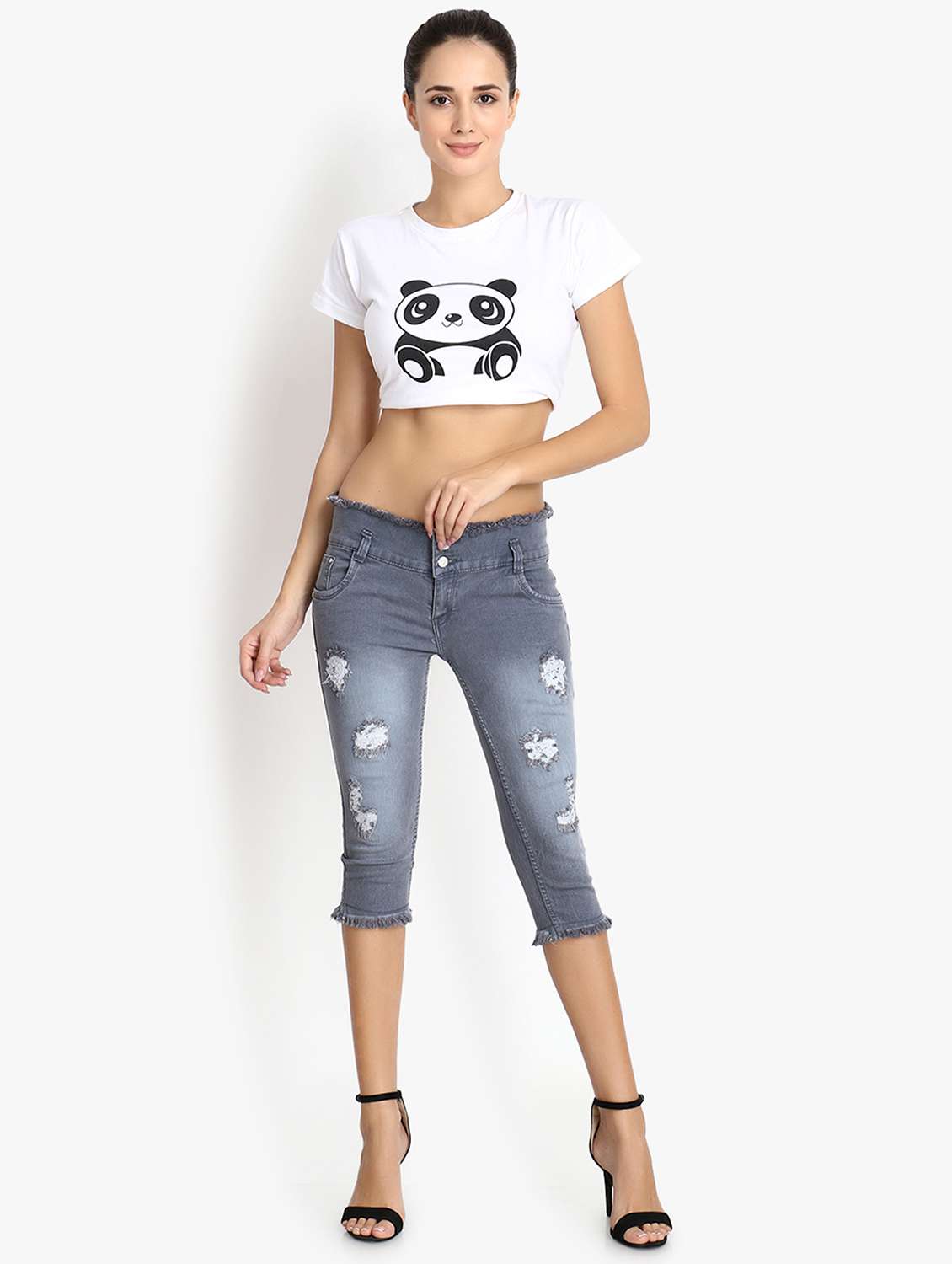 frayed waist distressed capri - 17001342 - Standard Image - 3
