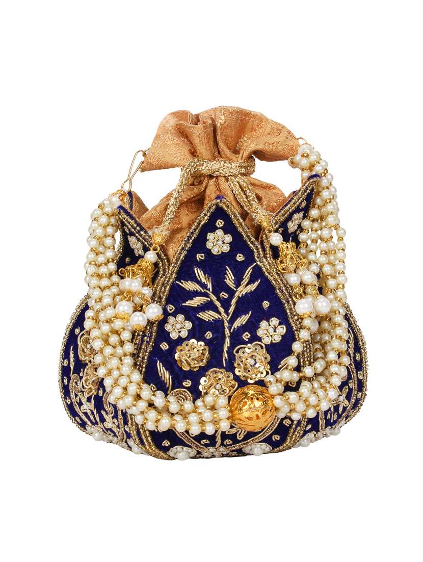 blue velvet ethnic potli