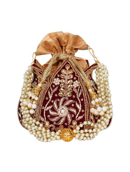 maroon velvet ethnic potli - 17001767 -  Standard Image - 0