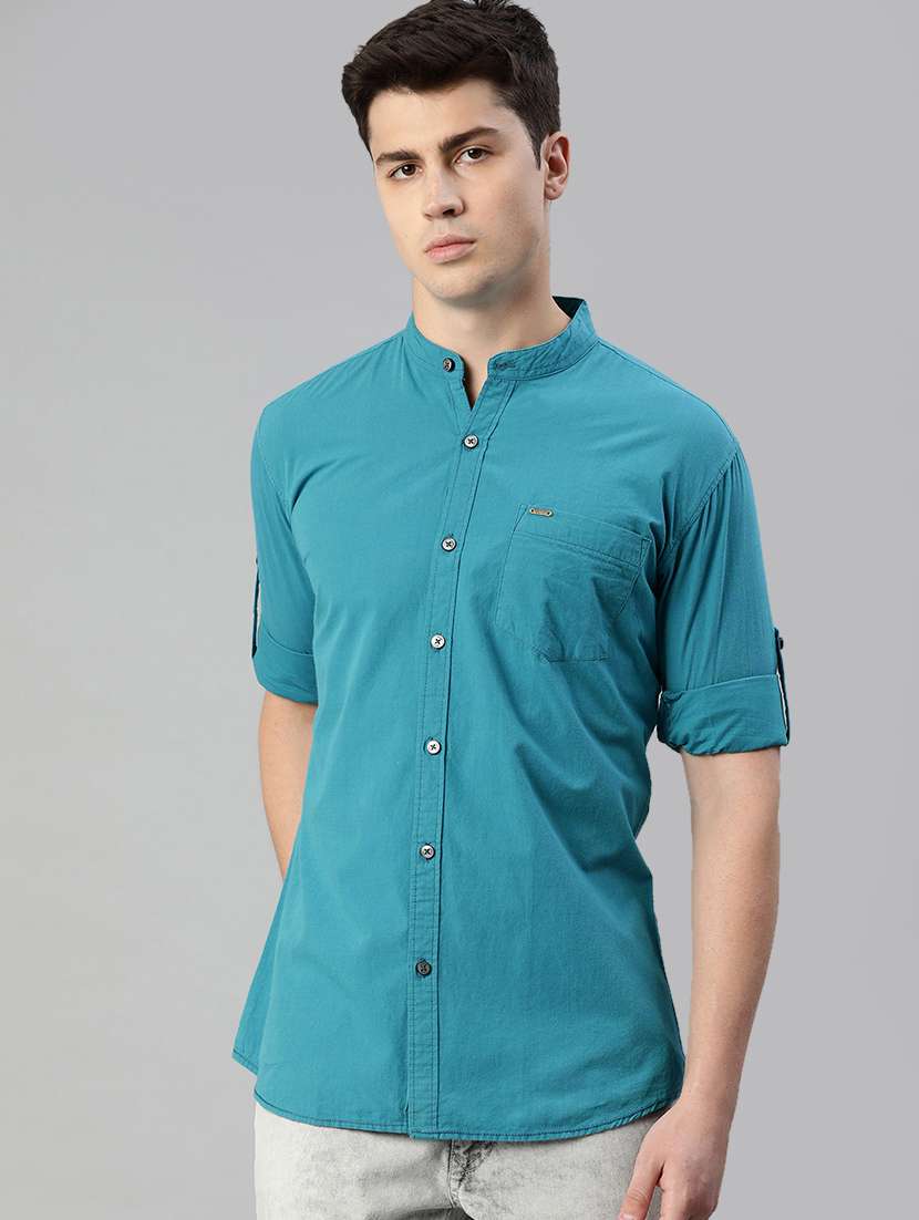 blue solid casual shirt