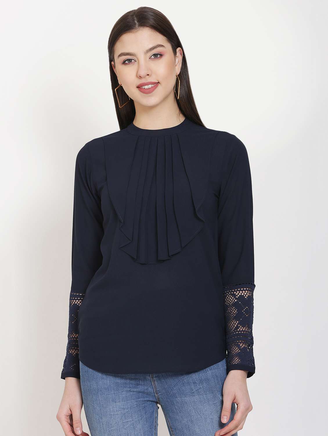 lace detail pleated top - 17007717 - Zoom Image - 0