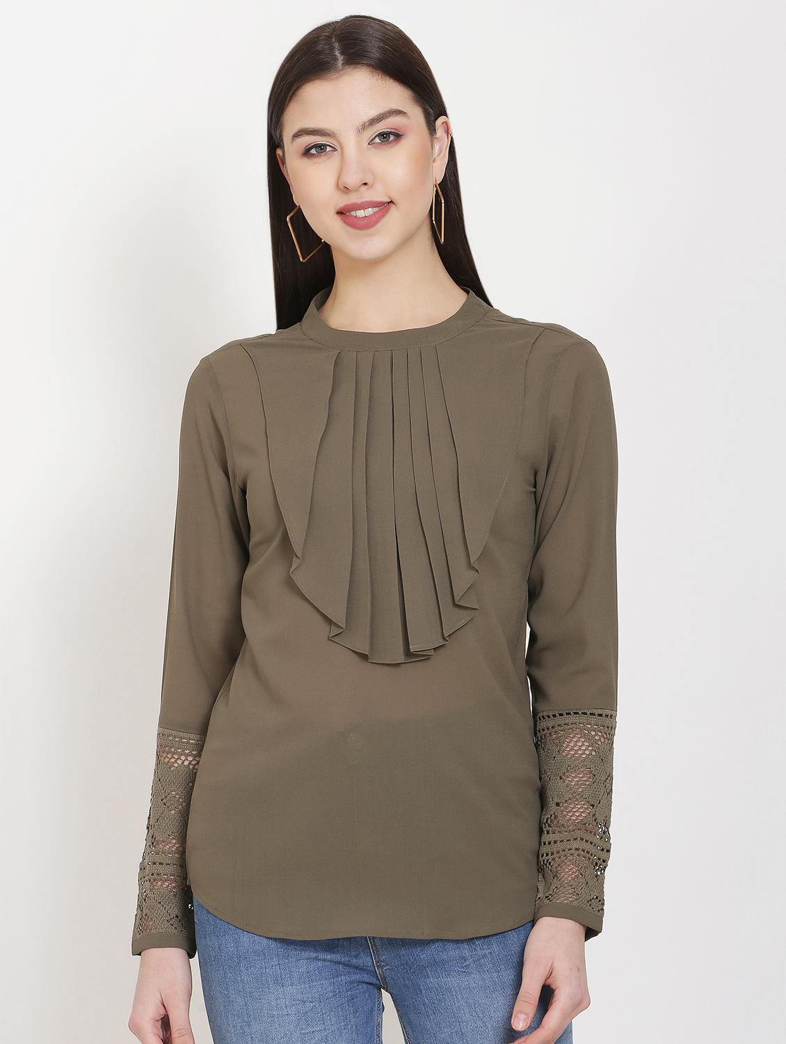 round neck ruffled detail top  - 17007718 -  Zoom Image - 0