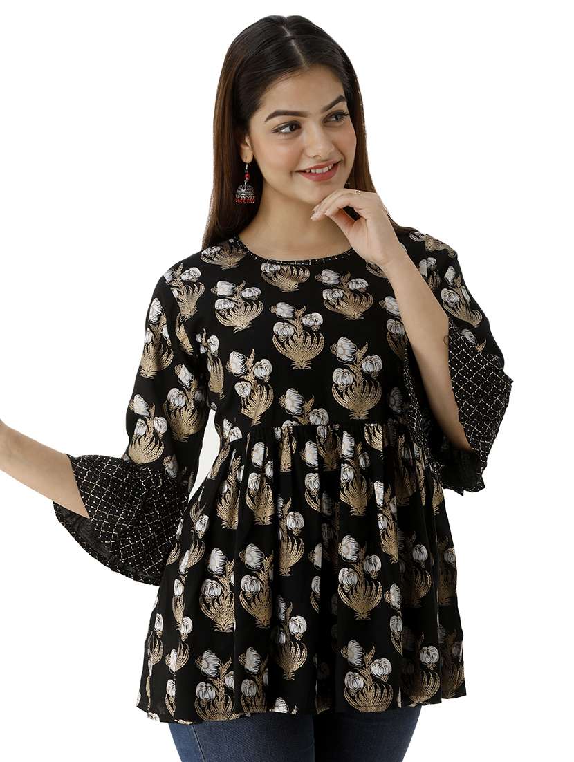 bell sleeves printed top 