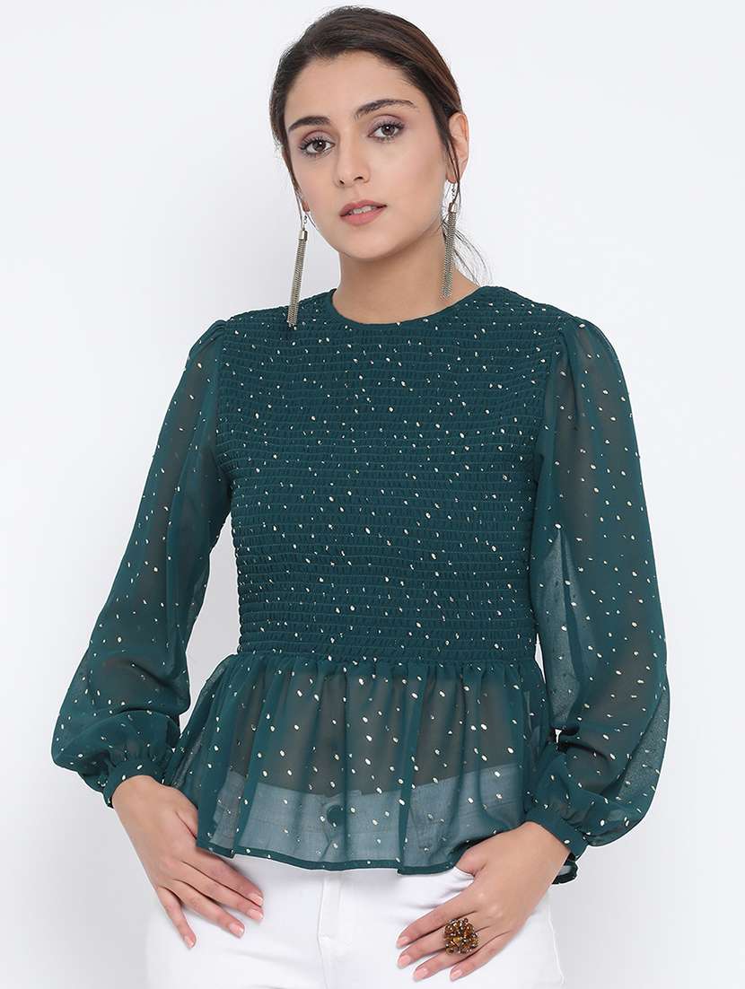 balloon sleeves embellished peplum top - 17011057 -  Zoom Image - 0