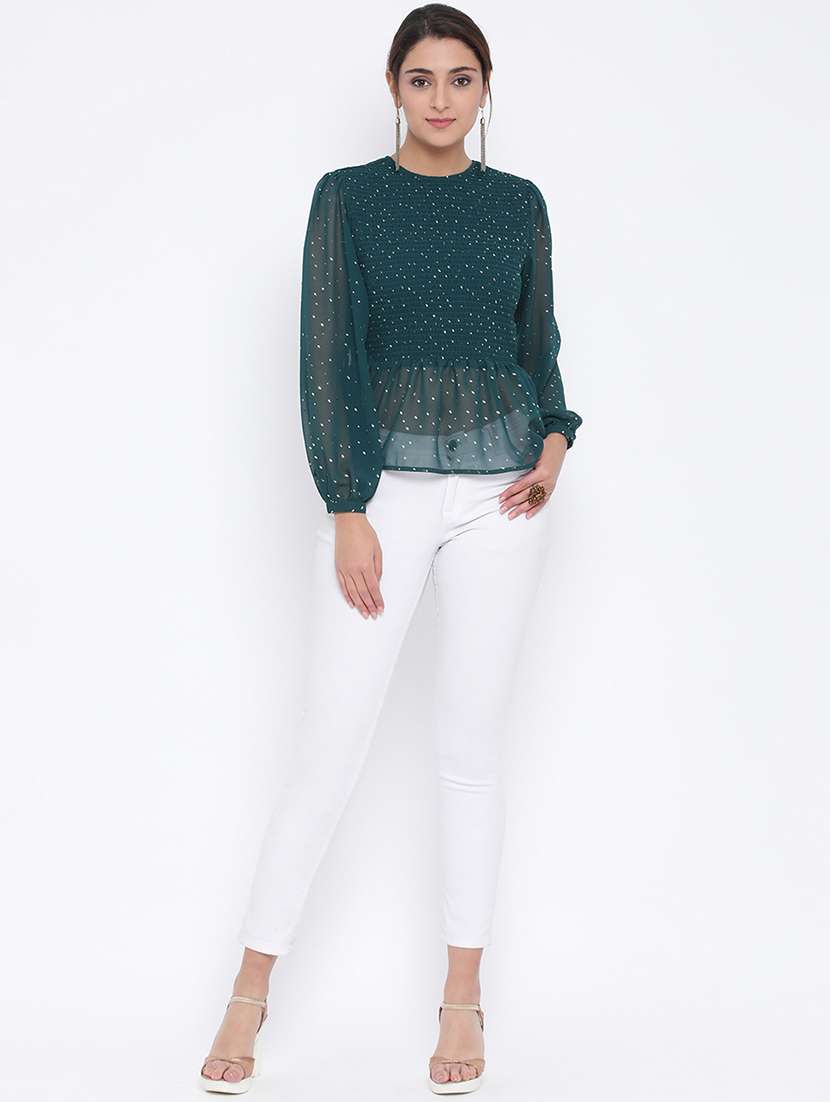 balloon sleeves embellished peplum top - 17011057 -  Standard Image - 3