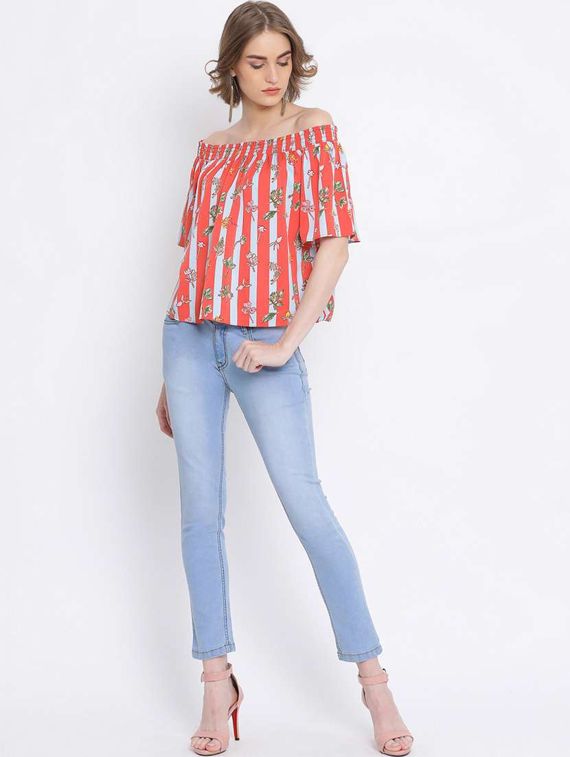 off shoulder floral striped top  - 17011107 -  Standard Image - 3