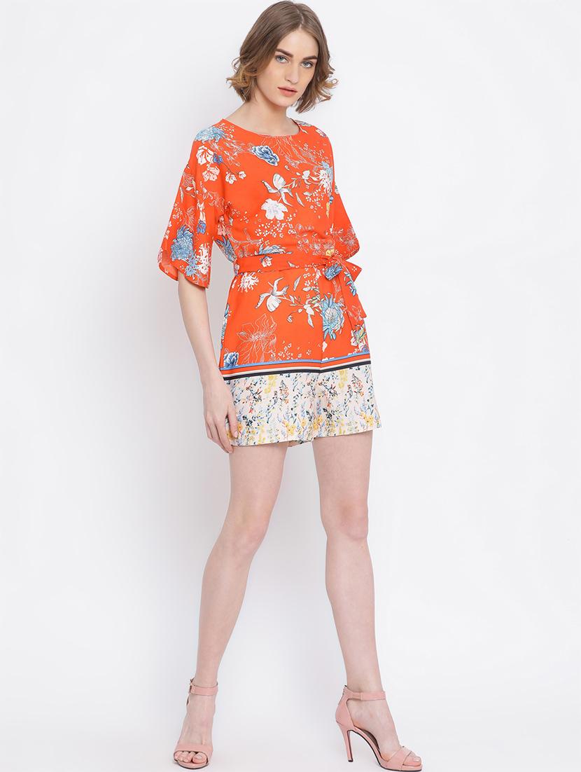 tie front floral romper - 17011113 - Standard Image - 3