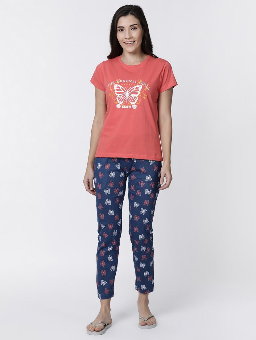 round neck tee with printed pajama set - 17012774 - Zoom Image - 0