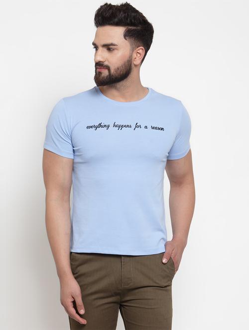 light blue typographic chest print t-shirt - 17014085 -  Standard Image - 0