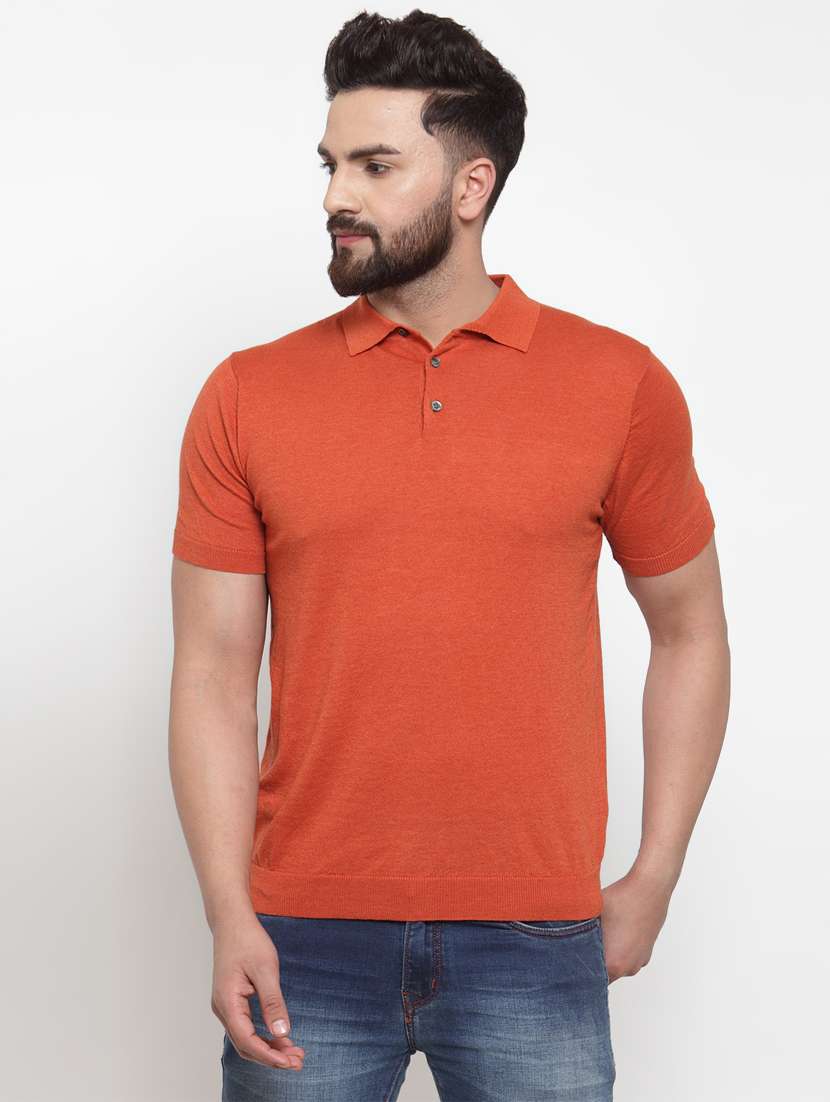 orange solid polo t-shirt - 17014088 -  Zoom Image - 0