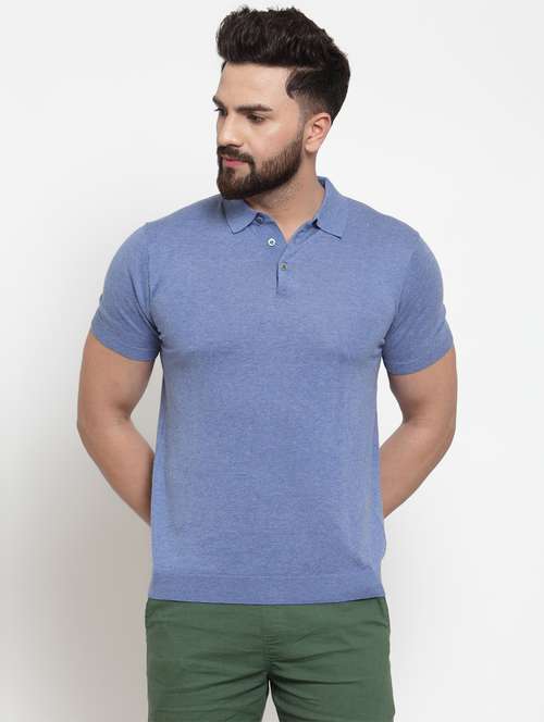 light blue solid polo t-shirt - 17014089 - Standard Image - 0