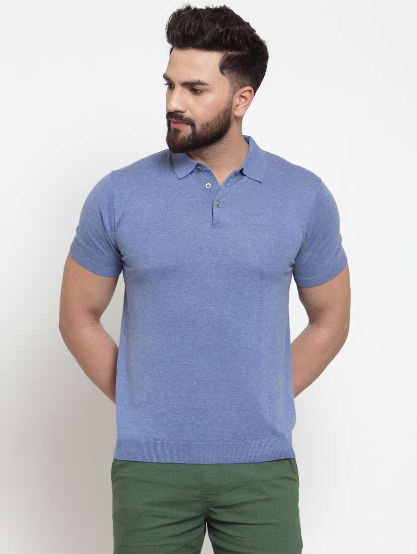 light blue solid polo t-shirt - 17014089 - Zoom Image - 0