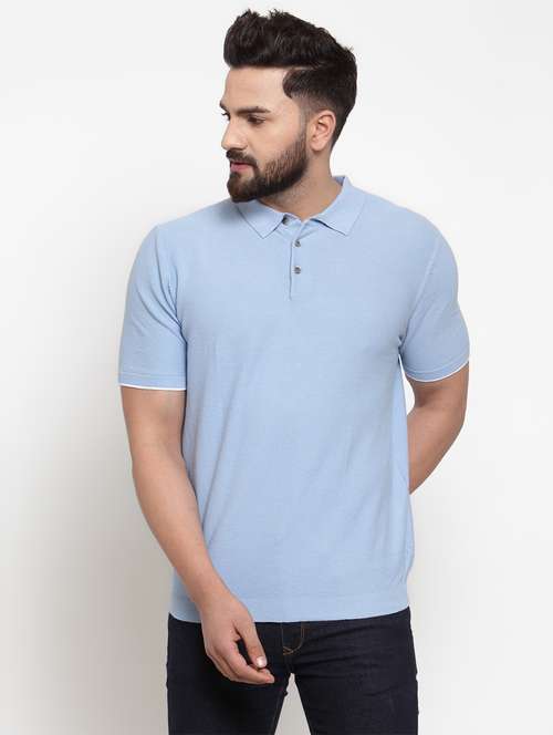 light blue solid polo t-shirt - 17014090 - Standard Image - 0