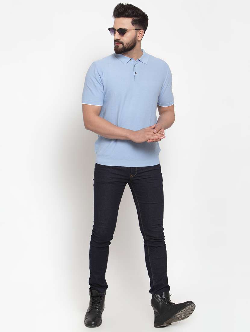 light blue solid polo t-shirt - 17014090 - Standard Image - 3