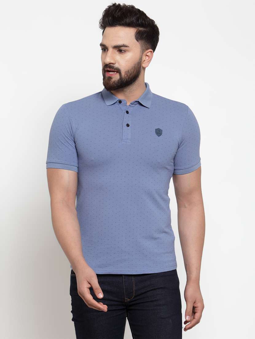 light blue printed polo t-shirt - 17014092 - Zoom Image - 0
