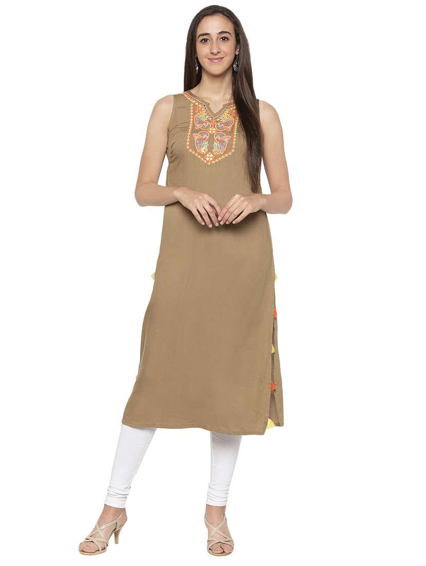 yoke embroidered straight kurta - 17014856 - Zoom Image - 0