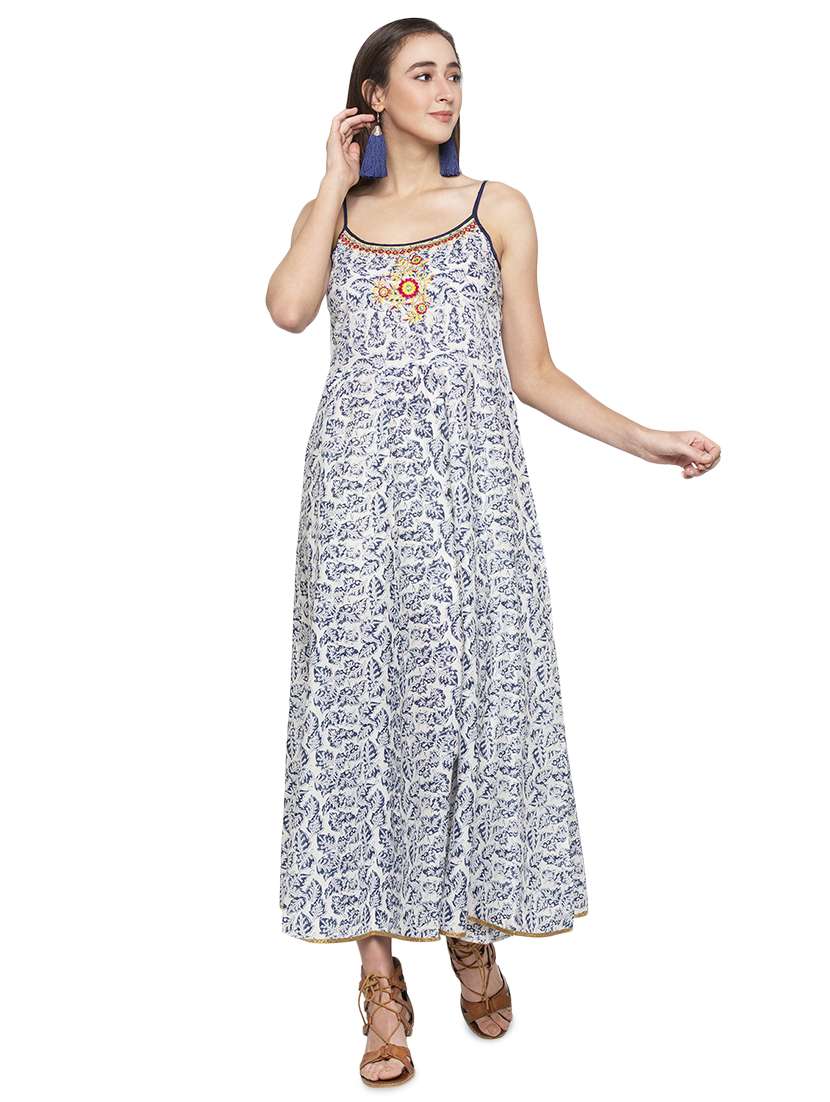 yoke embroidered printed flared kurta - 17014858 - Zoom Image - 0