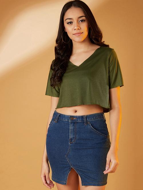 v-neck solid crop top - 17016299 - Standard Image - 0