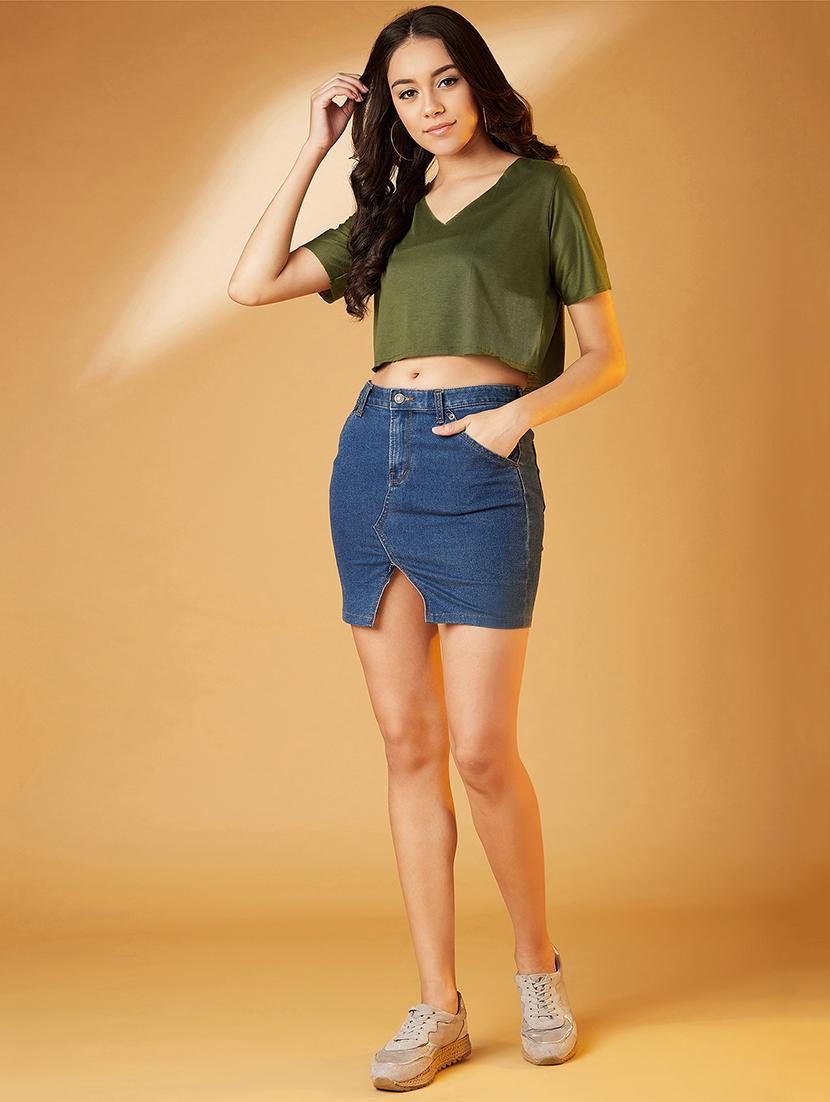 v-neck solid crop top - 17016299 - Standard Image - 3