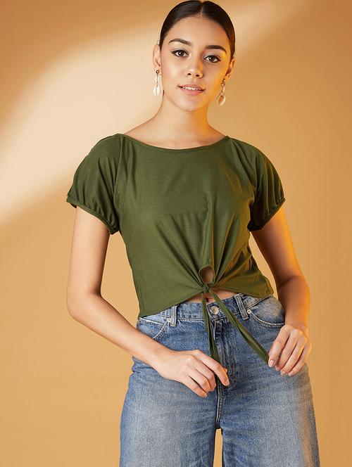 tie up hem crop top - 17016319 - Standard Image - 0