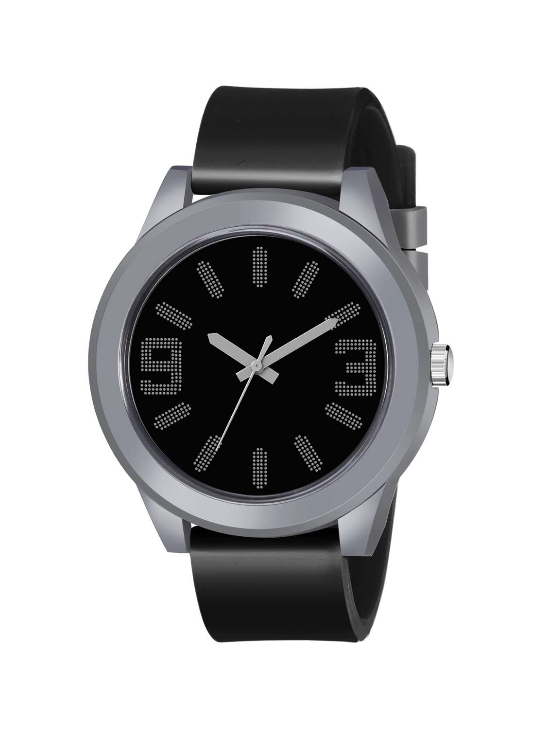 amazing black round dial & black leather strap watch for men