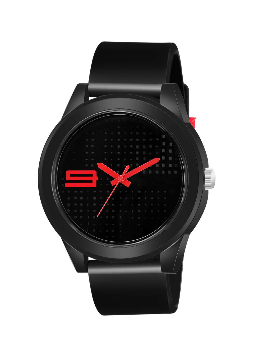 excellent black round dial & black leather strap watch for men