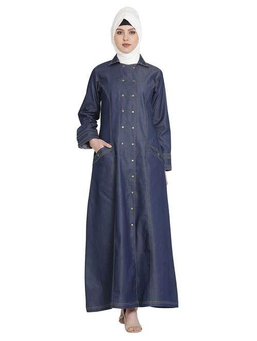 blue denim a-line cloaks & abaya - 17019716 -  Standard Image - 0