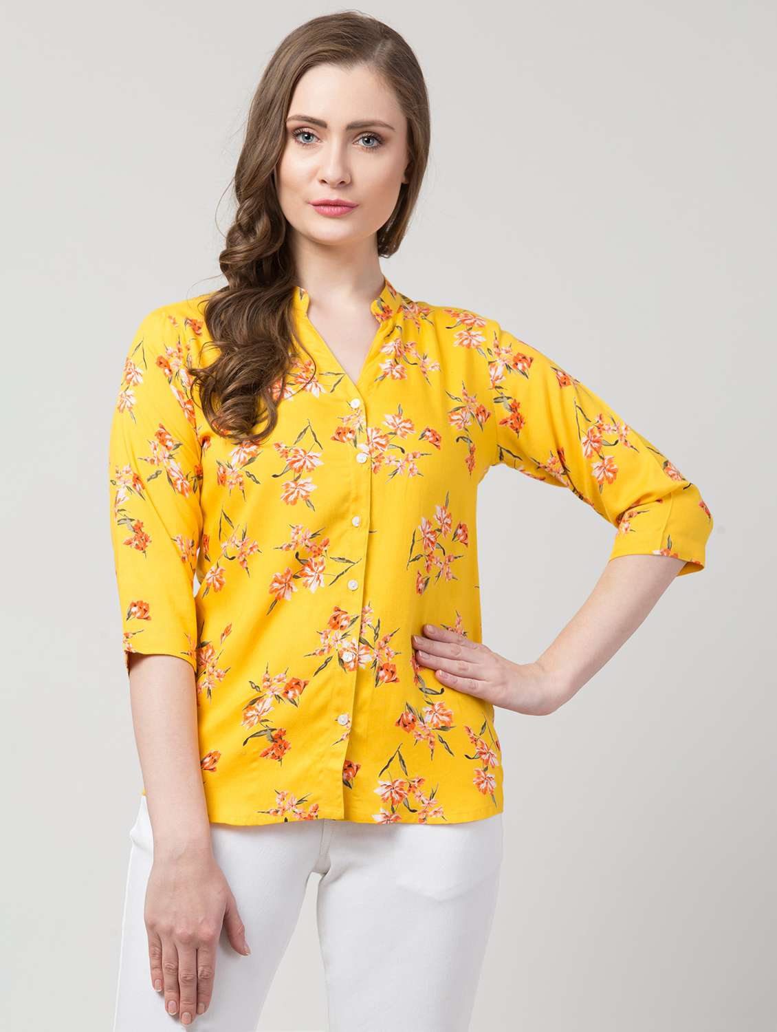mandarin collar floral shirt 