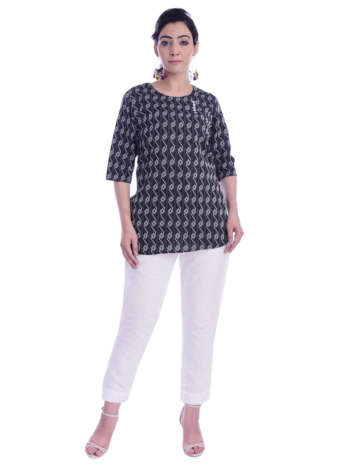 round neck printed tunic - 17024343 - Standard Image - 3