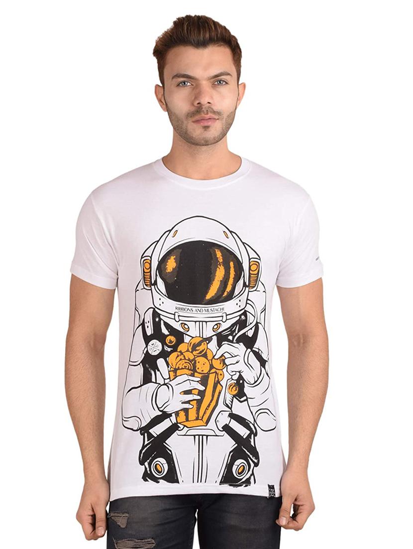 men front print round neck slim fit t-shirt - 17025790 - Zoom Image - 0