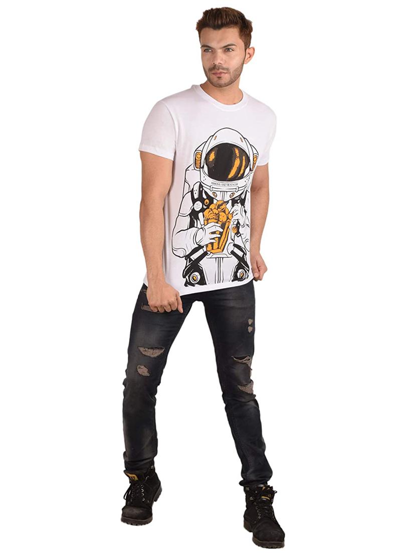 men front print round neck slim fit t-shirt - 17025790 - Standard Image - 3